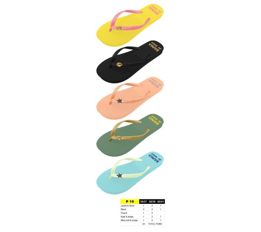P19 - Tongs Femme Coquillage/Tortue - du 36 au 41 - 5 couleurs - 20 paires